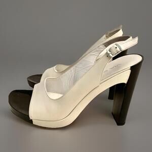 Via  spiga heels Black And Beige Color Block Patent Sz 8.5